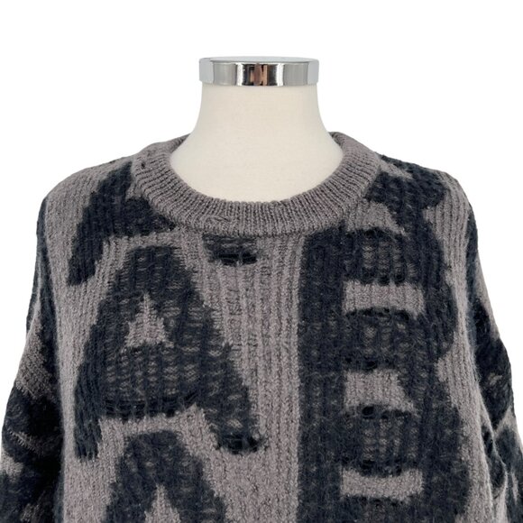Marc Jacobs The Monogram Distressed Oversized Sweater Gray Black Size XL - Picture 2 of 16